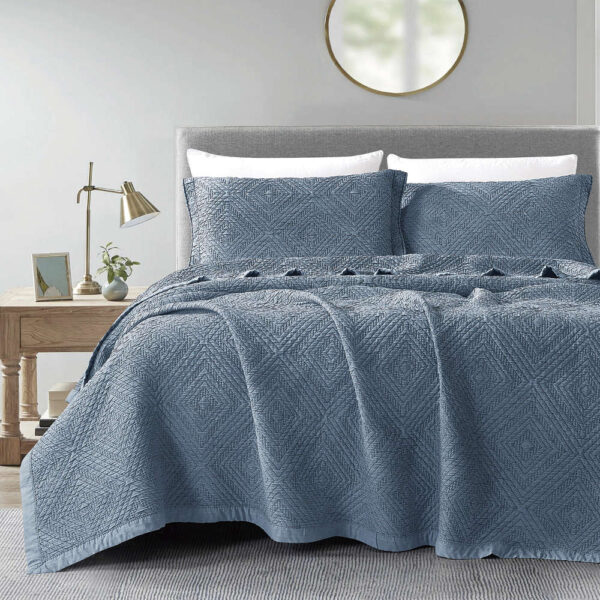 Κουβέρτα Ζακάρ Σετ Carrara Μπλε Υπέρδιπλη Borea Home Textiles 230 x 245 cm + (2) 50 x 70 cm