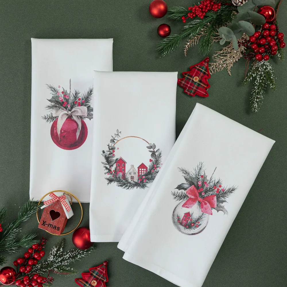 Ποτηρόπανα Κουζίνας Χριστουγεννιάτικα Christmas Ball Σετ 3ΤΜΧ Borea Home Textiles (3) 50 x 70 cm
