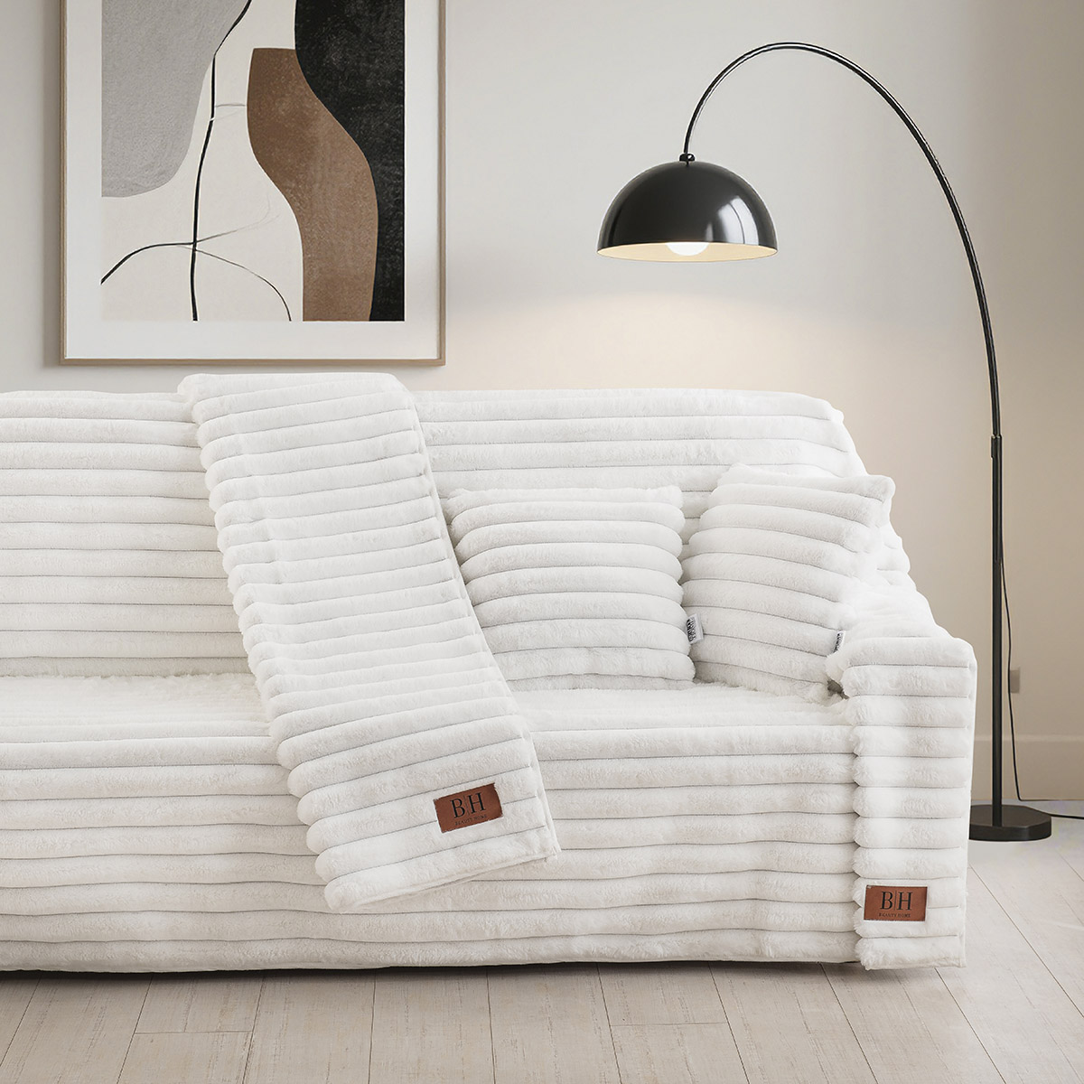 Beauty Home Γούνινο Σετ ριχτάρι 3τμχ Stripe Art 8728 (180x160+180x250+180x300) Λευκό