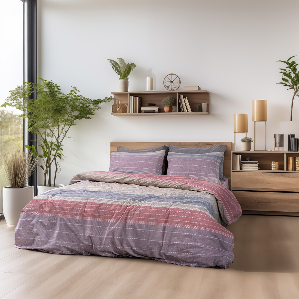 Beauty Home Σετ σεντόνια υπέρδιπλα με λάστιχο Glory Art 12371 170x200+32 Ροζ