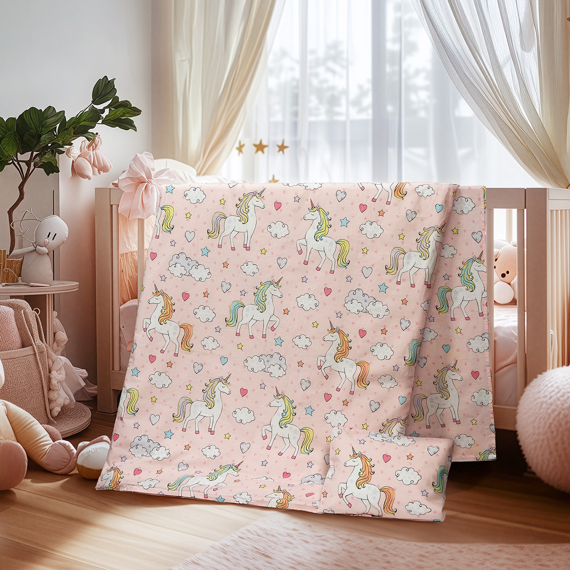 Beauty Home Σετ σεντόνια βρεφικά Bloom Art 6328 120x170 Ροζ