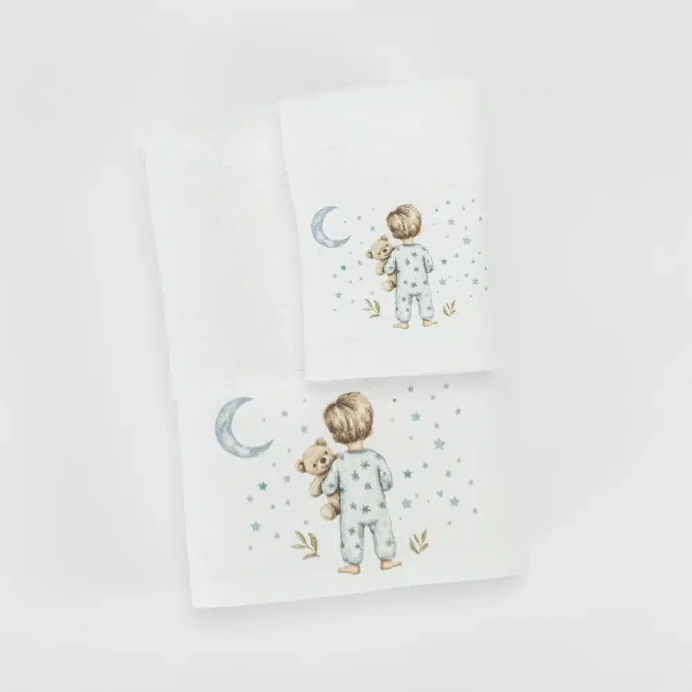 Πετσέτες Σετ 2ΤΜΧ Goodnight Λευκό-Πετρόλ Borea Home Textiles 70 x 120 / 30 x 50 cm