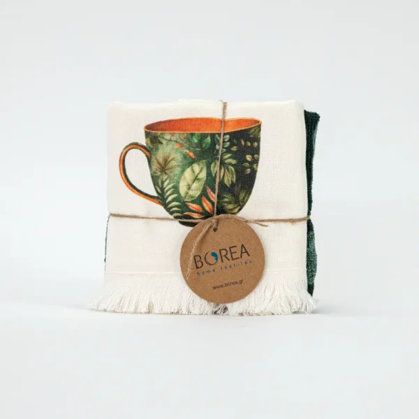 Ποτηρόπανα Κουζίνας Green Tea Σετ 2ΤΜΧ Borea Home Textiles 40 x 65 cm + 65 x 65 cm