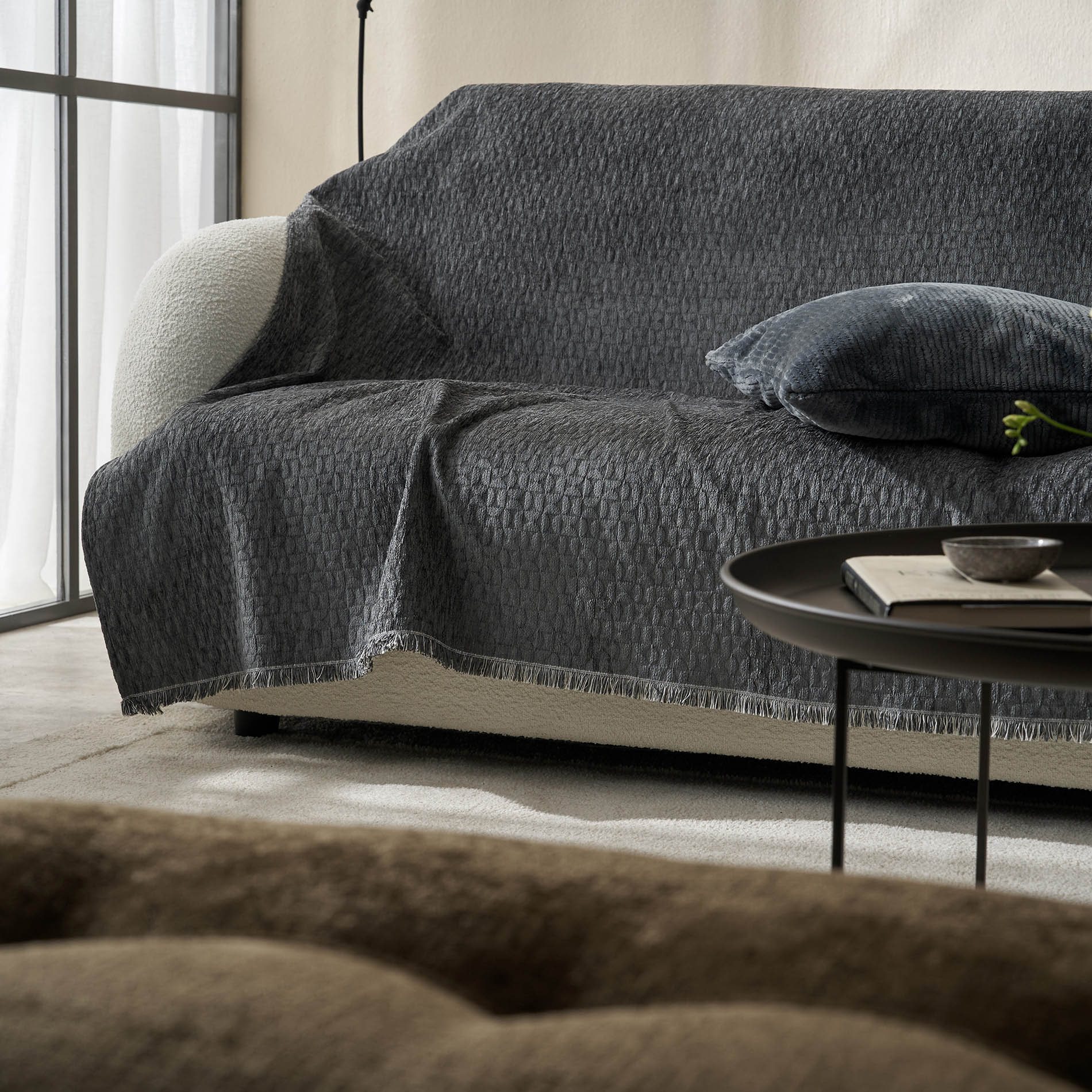 2007184214009 Ριχτάρι Διθέσιου 180x250cm GOFIS HOME Ondine Pearl Grey 184/14 - Image 1